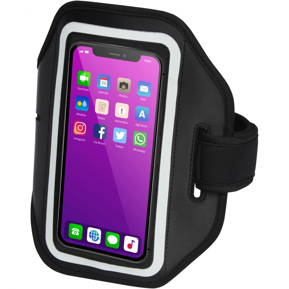 Logotrade Werbegeschenke das Foto: Haile reflektierendes Smartphone Armband mit transparenter Abdeckung