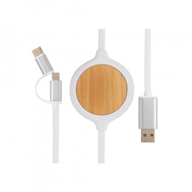 Logotrade Werbeartikel das Foto: 3-in-1 Kabel mit 5W Bambus Wireless Charger