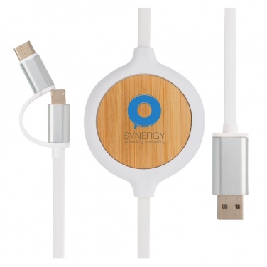 Logotrade Werbeartikel das Foto: 3-in-1 Kabel mit 5W Bambus Wireless Charger