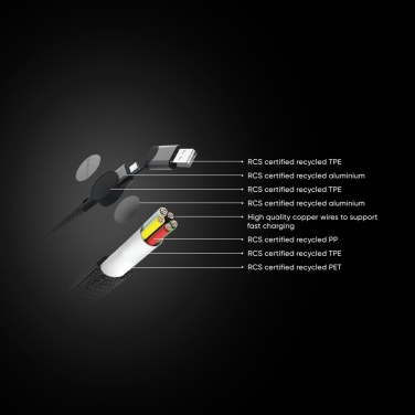 Logotrade Werbeartikel das Foto: Oakland RCS rKunststoff 1,2m 6-in-1 Fast-Charging 45W Kabel
