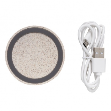 Logotrade Werbeartikel das Foto: Rundes 5W Charging Pad aus Weizenstroh