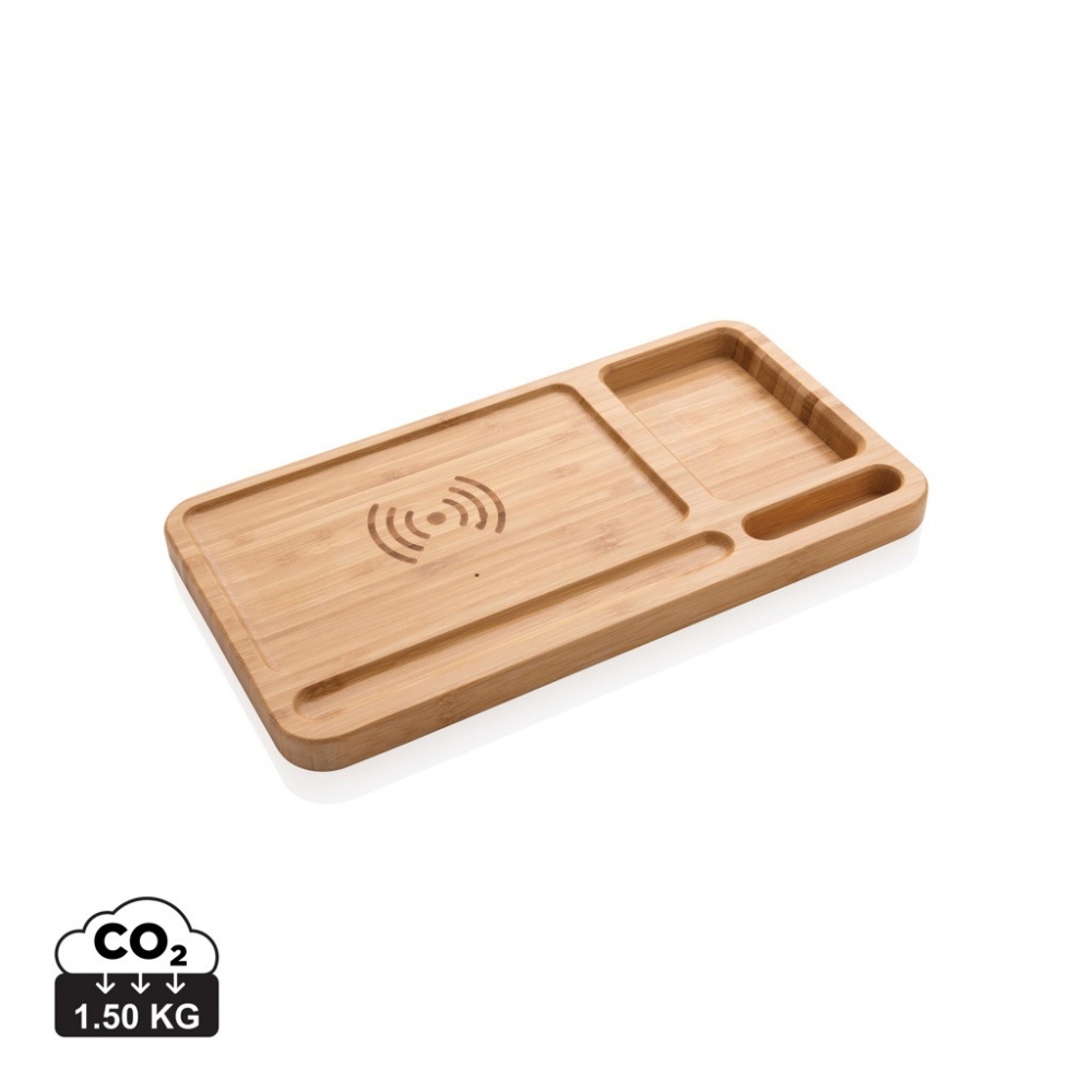 Logotrade Geschäftsgeschenke das Foto: Bambus Schreibtisch-Organizer mit 5W Wireless Charger