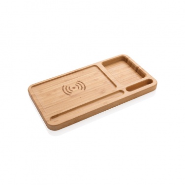 Logotrade Logogeschenke das Foto: Bambus Schreibtisch-Organizer mit 5W Wireless Charger