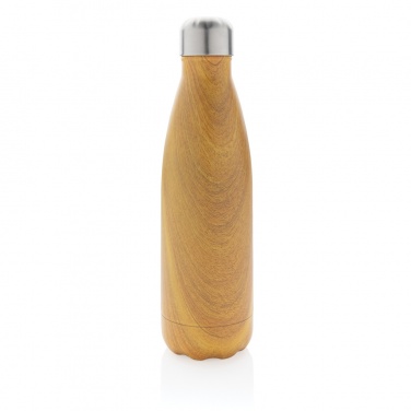 Logotrade Werbegeschenke das Foto: Vakuumisolierte Stainless Steel Flasche mit Holzoptik