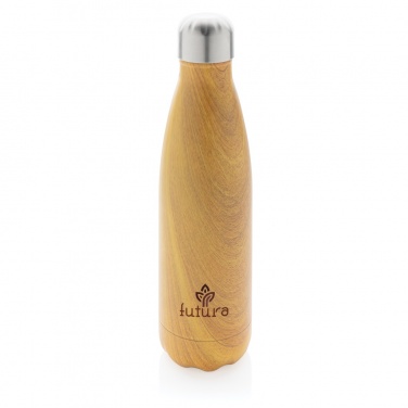 Logotrade Werbegeschenke das Foto: Vakuumisolierte Stainless Steel Flasche mit Holzoptik