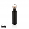 Moderne Stainless-Steel Flasche mit Bambusdeckel, Schwarz