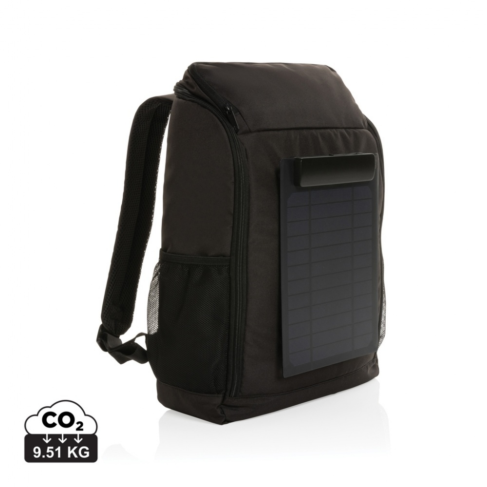 Logotrade Werbegeschenke das Foto: Pedro AWARE™ RPET Deluxe Rucksack mit 5W Solar Panel