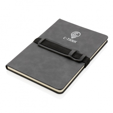 Logotrade Werbeartikel das Foto: Deluxe Hardcover PU Notizbuch mit Handy- und Stiftehalter