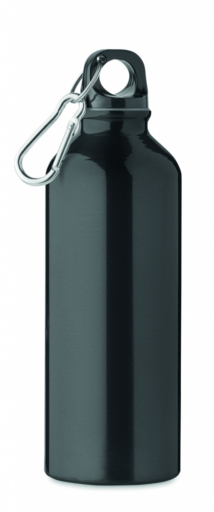 Logotrade Werbegeschenke das Foto: Einwandige 500-ml-Wasserflasche aus recyceltem Aluminium mit Karabiner