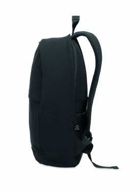 Logotrade Werbeartikel das Foto: Ein 15-Zoll-Laptop-Rucksack aus recycelter Baumwolle (Pre-Consumer) und recyceltem Polyester mit individuell anpassbarem Druck