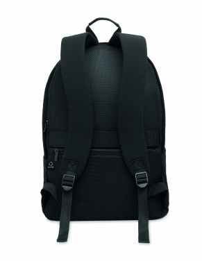 Logotrade Geschäftsgeschenke das Foto: Ein 15-Zoll-Laptop-Rucksack aus recycelter Baumwolle (Pre-Consumer) und recyceltem Polyester mit individuell anpassbarem Druck