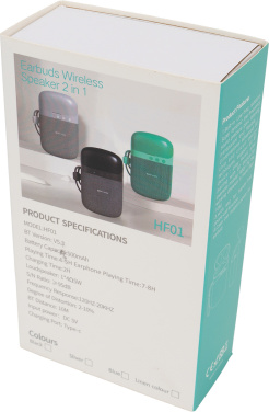 Logotrade Firmengeschenke das Foto: Bluetooth-Lautsprecher HF01 mit integrierten Ohrhörern 2 in 1