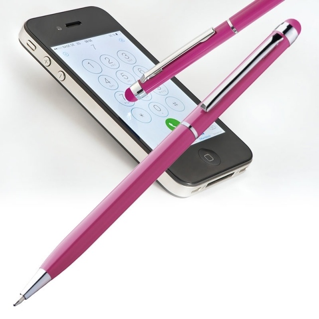 Logo trade corporate gifts image of: Ball pen with touch pen 'New Orleans'  color pink