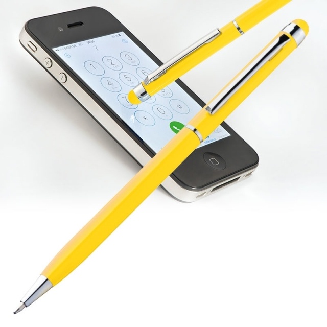 Logo trade promotional giveaways image of: Ball pen with touch pen 'New Orleans'  color yellow