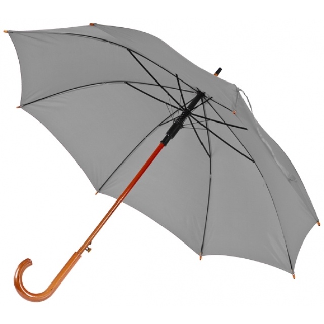 Logo trade promotional gifts picture of: Wooden automatic umbrella NANCY  color grey