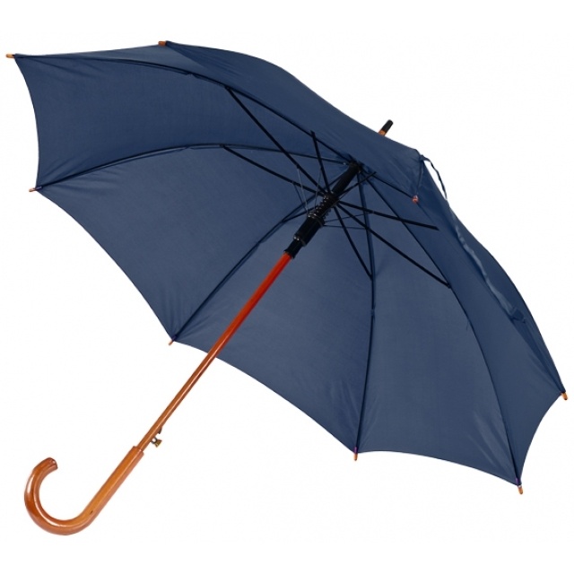 Logo trade promotional giveaways picture of: Wooden automatic umbrella NANCY  color navy