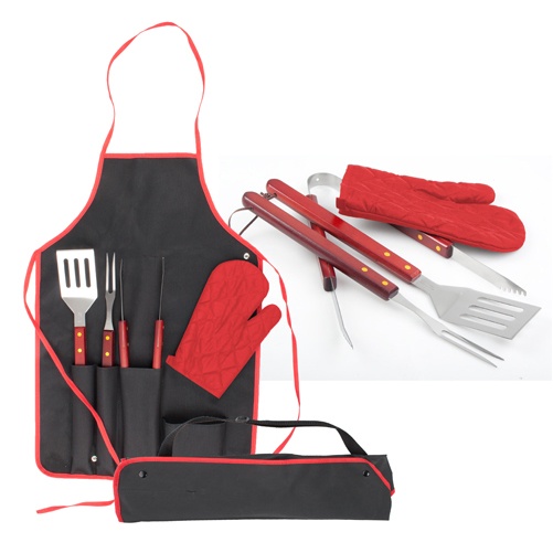 Logo trade corporate gift photo of: Axon BBQ set - apron,  glove, accessories, red