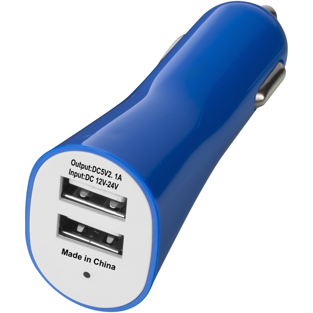 Logo trade promotional giveaways image of: Pole dual car adapter, blue