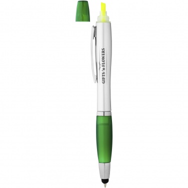 Logo trade promotional products image of: Nash stylus ballpoint pen and highlighter, green