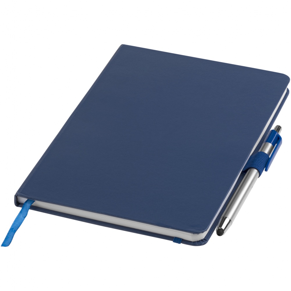 Logo trade promotional gift photo of: Crown A5 Notebook and stylus ballpoint Pen, dark blue