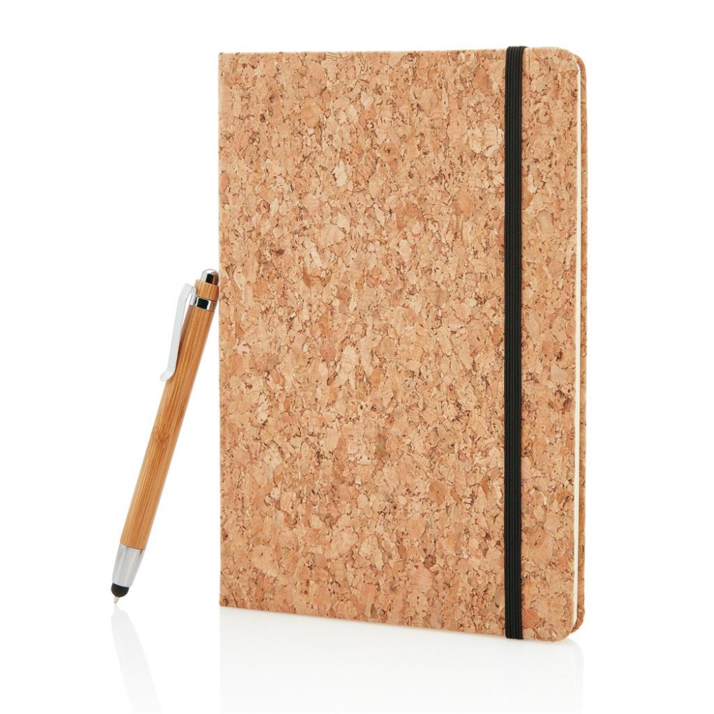 Logotrade promotional gift image of: A5 notebook with bamboo pen including stylus, brown