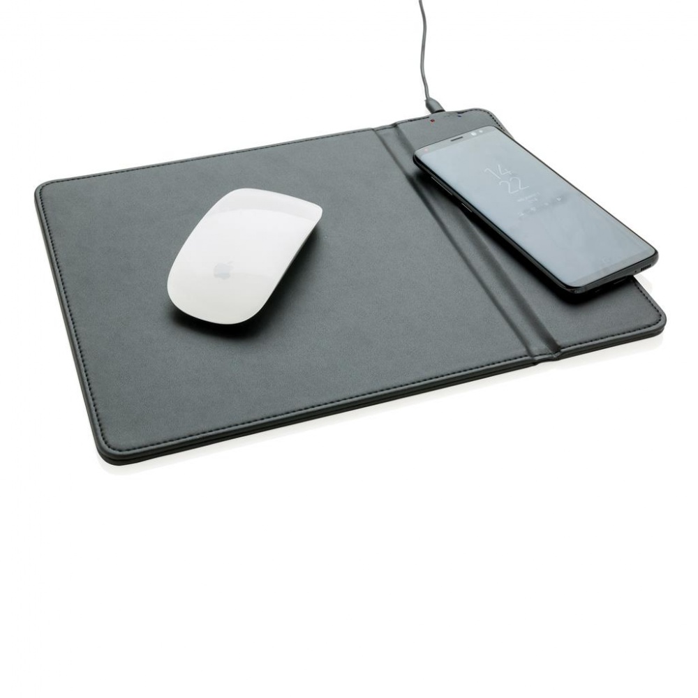 Logo trade business gifts image of: Mousepad with 5W wireless charging, black