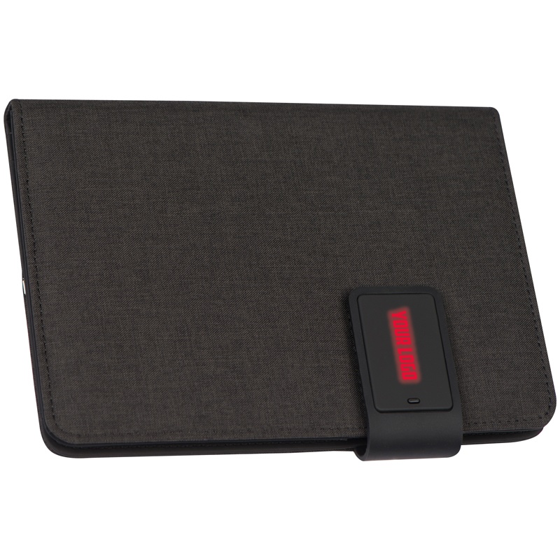 Logo trade promotional gifts image of: DIN A5 notebook with integrated LED light and powerbank, Red