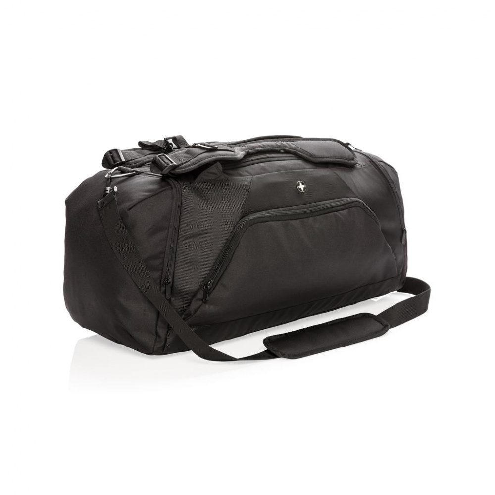 Logotrade promotional giveaway image of: Swiss Peak RFID sports duffle & backpack, Black