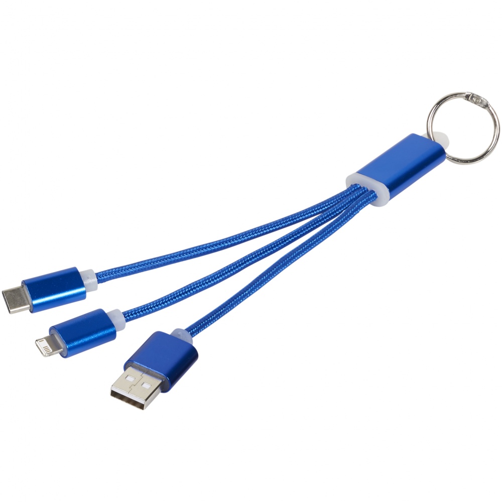 Logo trade promotional merchandise photo of: Metal 3-in-1 Charging Cable with Key-ring, blue