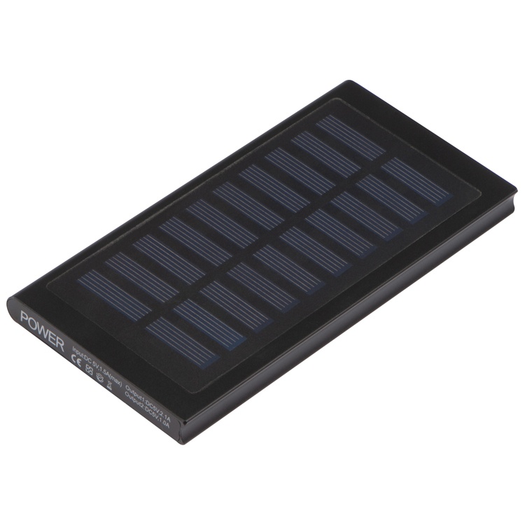 Logo trade promotional giveaways picture of: Solar powerbank - 8000 mAh, black