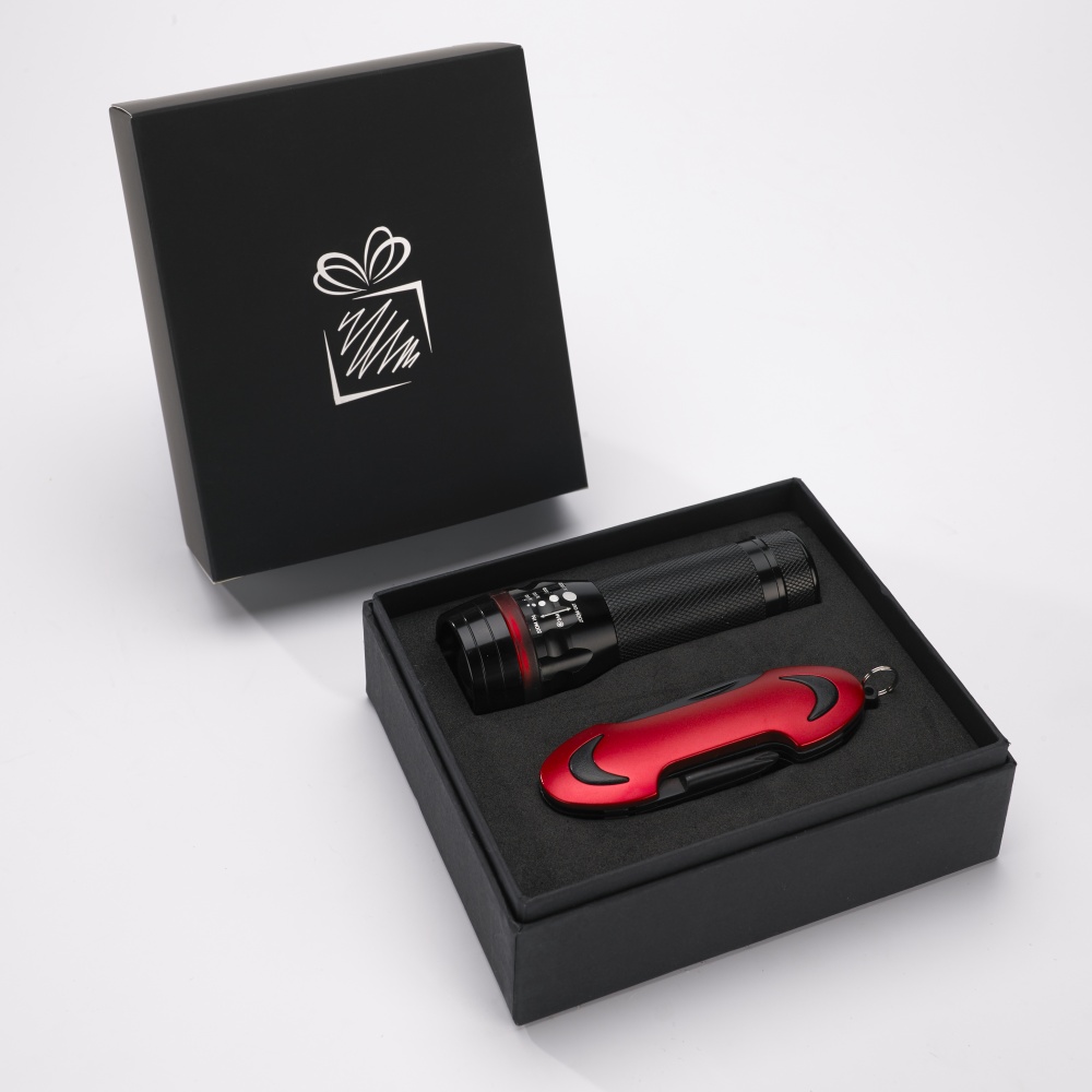 Logo trade advertising products picture of: SET COLORADO I: LED TORCH AND A POCKET KNIFE, red