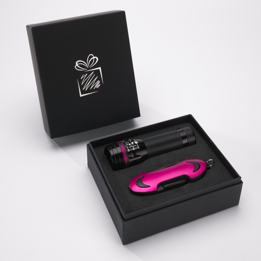 Logo trade corporate gift photo of: SET COLORADO I: LED TORCH AND A POCKET KNIFE, rose