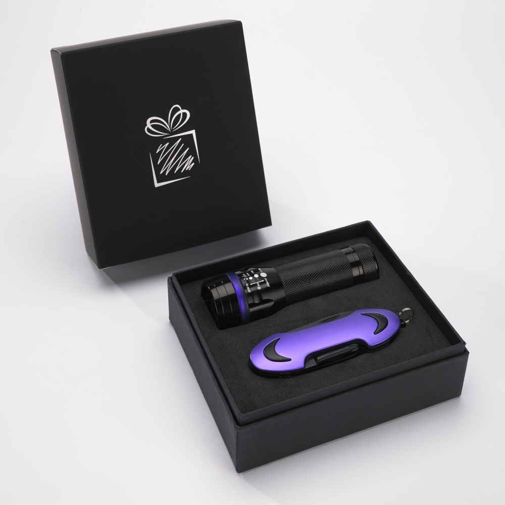 Logotrade advertising product picture of: SET COLORADO I: LED TORCH AND A POCKET KNIFE, purple