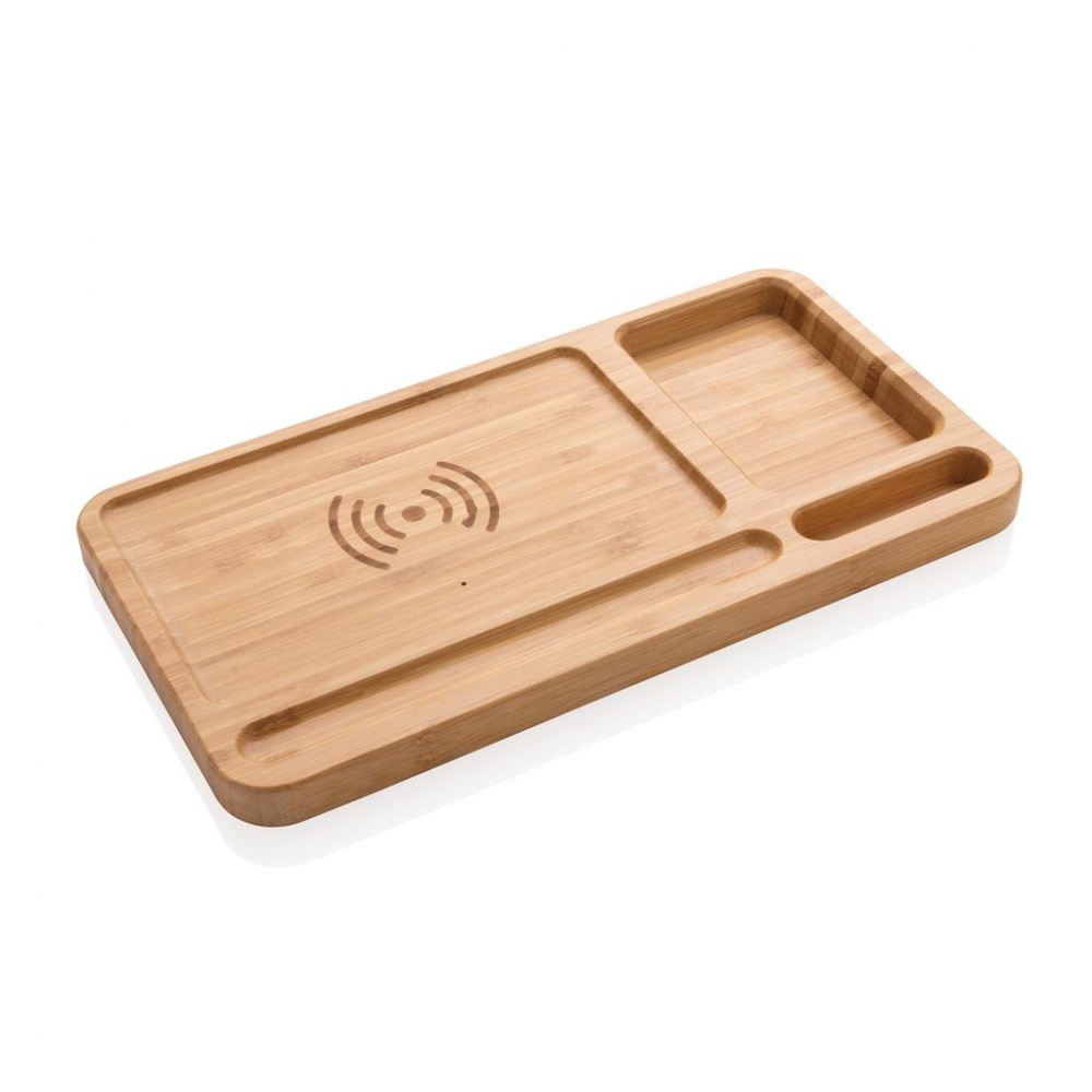 Logotrade corporate gift picture of: Bamboo desk organizer 5W wireless charger, brown