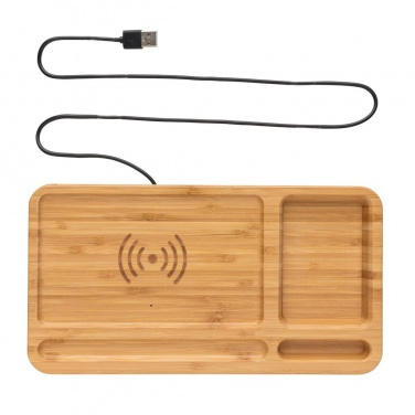 Logotrade advertising products photo of: Bamboo desk organizer 5W wireless charger, brown