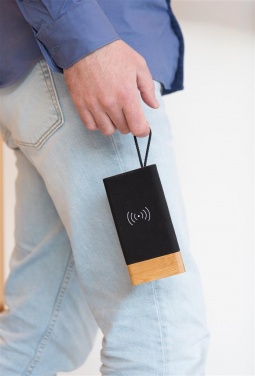 Logo trade promotional giveaways image of: Bamboo X wireless charging 5000 mah powerbank, brown