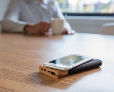 Logo trade corporate gift photo of: Bamboo X wireless charging 5000 mah powerbank, brown