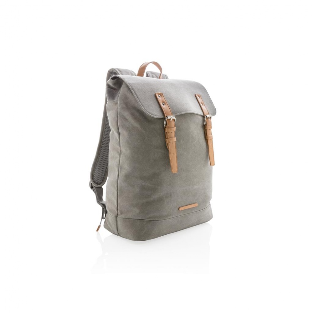 Logo trade business gifts image of: Canvas laptop backpack PVC free, grey