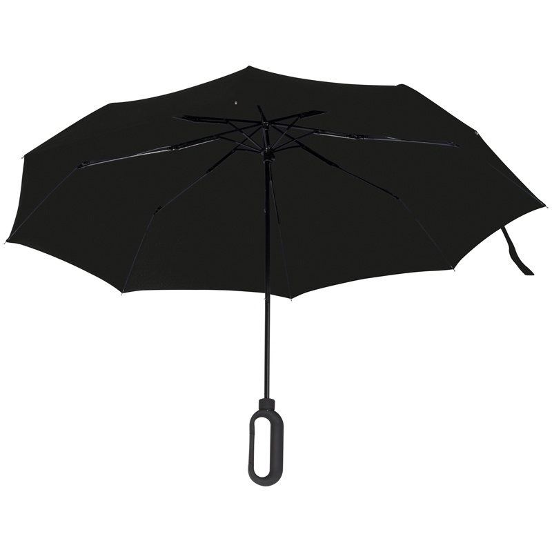 Logo trade advertising products image of: Automatic pocket umbrella with carabiner handle, Black