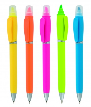 Logo trade business gift photo of: Plastic ball pen with highlighter 2-in-1 GUARDA, Orange