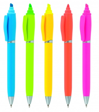 Logo trade promotional gifts image of: Plastic ball pen with highlighter 2-in-1 GUARDA, Orange