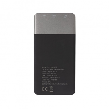 Logotrade advertising products photo of: 5.000 mAh Soft Touch Wireless 5W Charging Powerbank
, grey