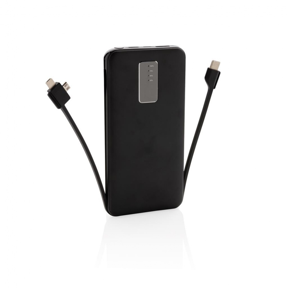 Logo trade promotional gifts picture of: 10.000 mAh powerbank with integrated cable, black