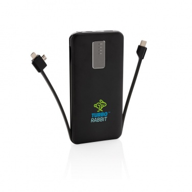 Logo trade promotional items picture of: 10.000 mAh powerbank with integrated cable, black