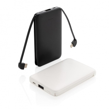 Logo trade promotional item photo of: 5.000 mAh Pocket Powerbank with integrated cables, black