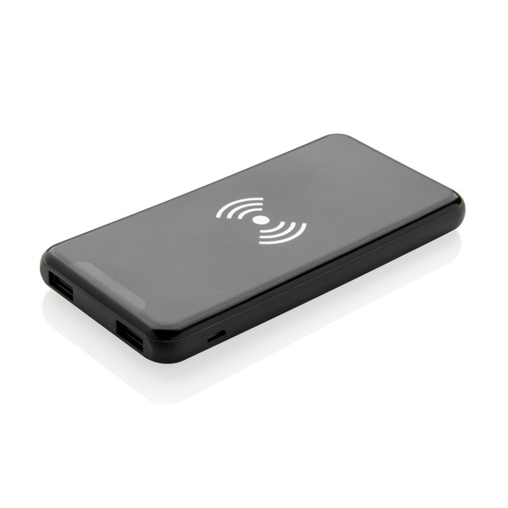 Logo trade business gift photo of: Ultra Thin 4.000 mAh Wireless 5W Charging Powerbank, black