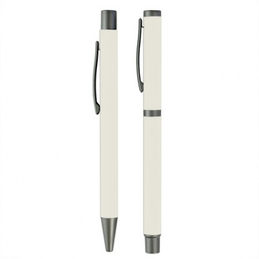 Logo trade corporate gifts image of: Writing set, ball pen and roller ball pen, white