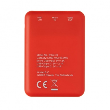 Logo trade advertising products image of: High Density 5.000 mAh Pocket Powerbank, red