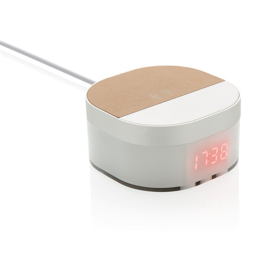 Logo trade promotional items image of: Aria 5W Wireless Charging Digital Clock, white