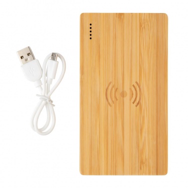 Logotrade promotional gift picture of: Bamboo 4.000 mAh wireless 5W Powerbank, brown